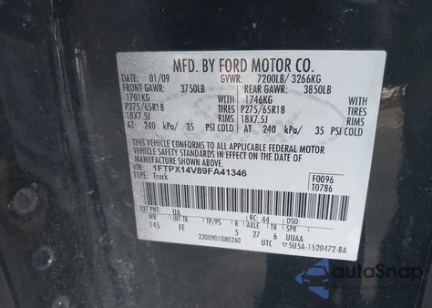 2009 Ford F-150 Fx4/Lariat/Xl/Xlt из США, поврежденный, VIN 1FTPX14V89FA41346